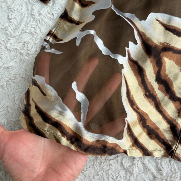 Sharon Young Tiger Zebra Silk Sheer Button Down Blouse Animal Print Brown M - Picture 9 of 14
